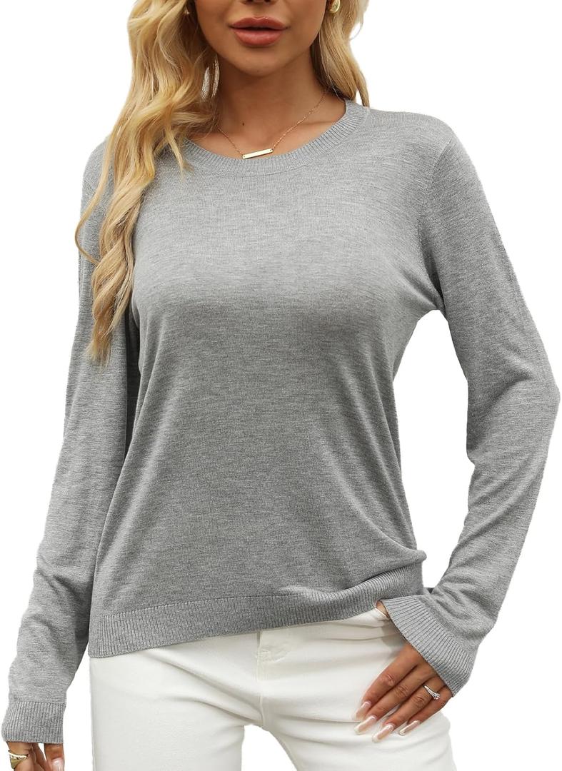 Women's Knit Sweater Long Sleeve Crewneck Soft Lightweight Basic Casual Classic Fit Knitted Pullover Tee (X-Large)