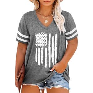 Happy Sailed Womens Plus Size Tunic Tops Summer Short Sleeve V Neck Striped Loose Casual Tee Shirt (Size 4X, Gray)
