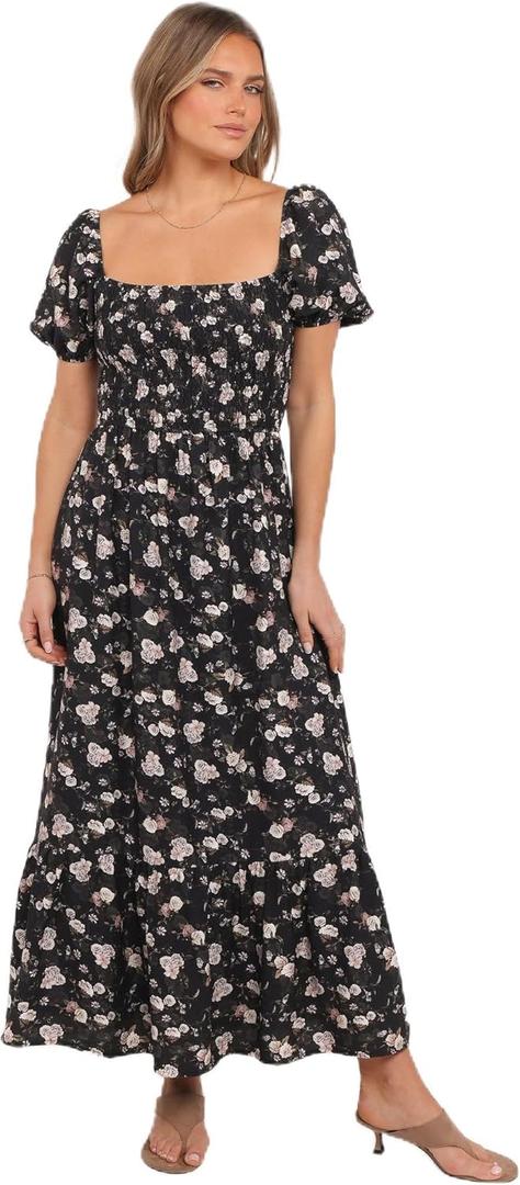 Petal & Pup Women's Cecelia-Puff-Sleeve-Maxi-Dress-Black-Floral, XL