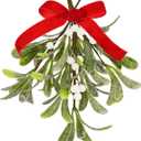 Mistletoe Christmas Decor, Artificial Fake Hanging Mistletoe Picks with Velvet Bow Berries,Like Real Christmas Kissing Ball Ornaments for Kitchen Doorway Tree Decorations (White) (1)