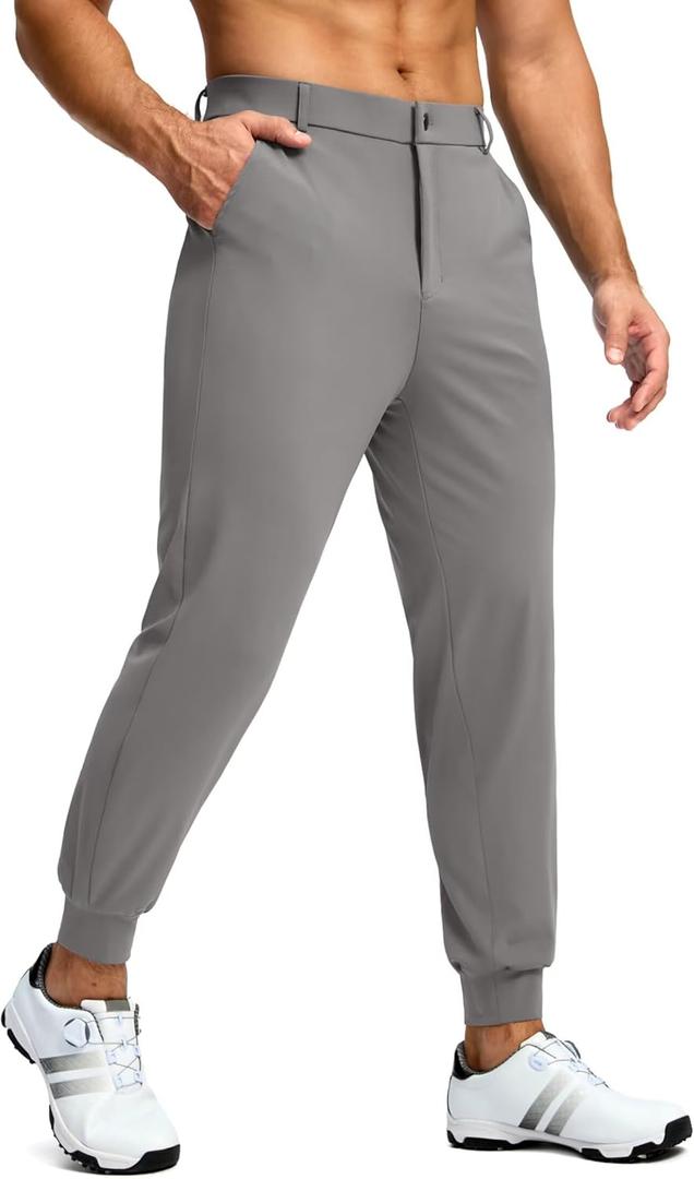 Pudolla Mens Stretch Golf Joggers with 3 Pockets Lightweight Slim Fit Work Dress Pants for Men Belt Loops(Light Grey M)
