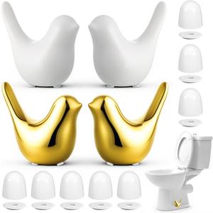 12 Pcs Ceramic Bird Toilet Bolt Caps, Gold White Cute Toilet Bolt Covers Replacement Toilets Screw Cover Caps Decor Accessories for Bathroom Decorative Easy Installation