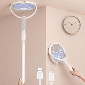Rotating Head Electric Fly Swatter Racket, Bug Zapper Indoor with Long Telescopic Extension 4000V USB Rechargeable Mosquito Zapper Killer with Charging Base, 3 Modes Automatic & Manual