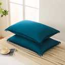 Move Over Teal Pom Poms Pillowcases, Standard Queen Pillow Cases Set of 2, 100% Washed Microfiber,Teal Blue Ball Fringe Pillow Cover, 2 Pack (Queen, Teal)