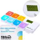 7 Day Medicine Pill Organizer, 4 Reminder Alarms, Loud Sound, 7 Large Compartments, Large Screen, Moisture-Proof, Dust-Proof, Travel Weekly/Daily Pill Box/Organizer/Case/Container/Dispenser, TBSoon