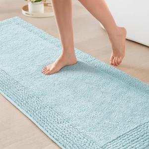 Madison Park Splendor Reversible 100% Cotton Tufted Bathroom Rug-3000 GSM Hotel Quality Luxurious Plush Medium Pile Bath Mat Absorbent, Quick Dry, Shower Room Dcor, 24x72, Blue