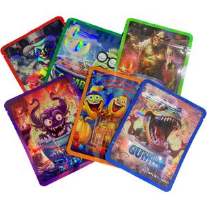 100 Packs Holographic 3.5g Mylar Candy Bags With Designs, Resealable 3.5 grams Baggies, 4x5 Inches Stand up Packaging Food Storage Bag