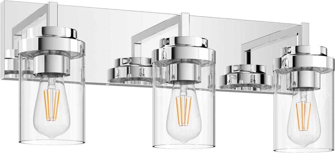 Espird Chrome Bathroom Light Fixtures, 3 Light Vanity Light with Clear Glass Shade, 22in Modern Vanity Light, Over Mirror for Bathroom/Living Room