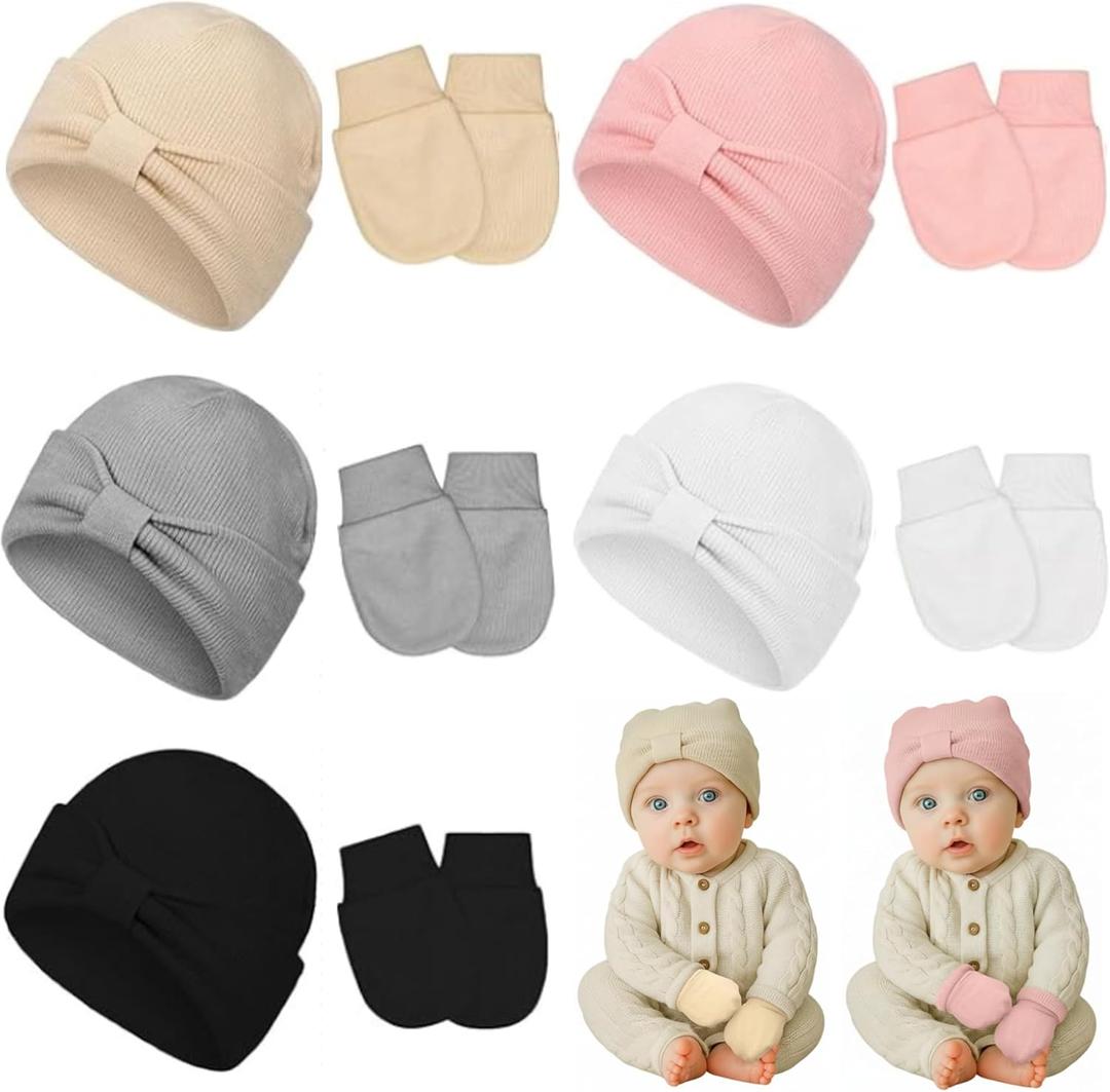 10 Pcs New Baby Hats and Mittens Set Infant Toddler Beanie Caps Hospital Hat Set Newborn Gloves for Baby Boys Girls