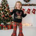 Kislio Toddler Baby Girl Christmas Outfit Long Sleeve Sweatshirt Top Bell Bottoms Pants Infant Girls Christmas Clothes Set (Black)