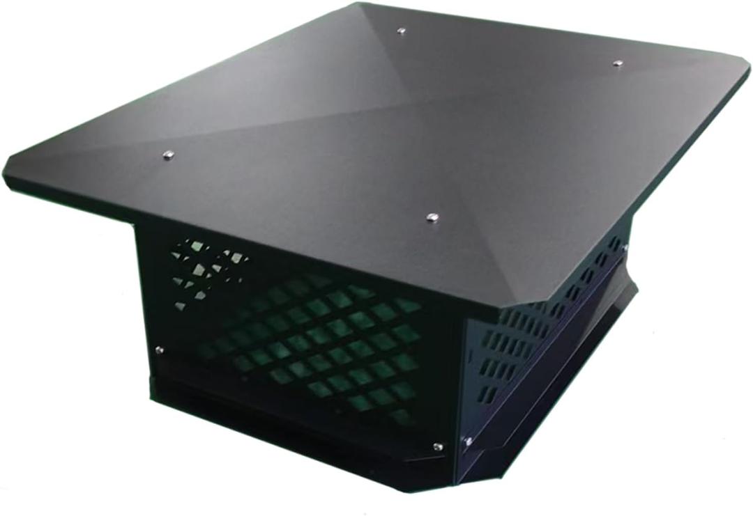 Chimney Cap 17" x 17", Chimney Cover, Bottom Installation Method Adjustable to Fit Outside Existing Clay Flue Tile Dimensions, Black