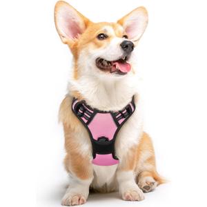 Eagloo Dog Harness Medium Sized Dog, No Pull Service Vest with Reflective Strips and Control Handle, Adjustable and Comfortable for Walking, No Choke Pet Harness with 2 Metal Rings, Pink, M