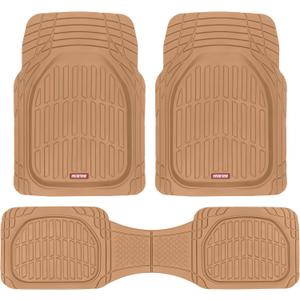 Motor Trend FlexTough Floor Mats for Cars, Beige Deep Dish All-Weather Mats, Waterproof Trim-To Fit Automotive Floor Mats for Cars Trucks SUV, Universal Floor Liner Car Accessories