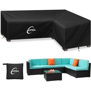 Kipiea Patio L-Shaped Sectional Sofa Cover, 420D Heavy-Duty Oxford Fabric Outdoor Sectional Cover with 6 Windproof Buckles, Anti UV and No Tears, No Fading (114Lx88Lx33.5Dx31H/24H inch)