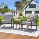 NATURAL EXPRESSIONS Glider Rocking Chair Bistro Set, 3 Pieces Outdoor Patio Furniture Conversation Set with 2 Rocker Chairs, 1 Table and Thick Cushions for Backyard, Porch, Balcony, 350lbs, Grey.