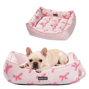 Mora Pets Reversible Dog Bed for Medium Size Dogs Washable - Cool & Warm 2-in-1 Anti Anxiety Calming Pet Bed for Summer, Rectangle Puppy Bed with Non Slip Bottom Cute Pink Bow (30''x24''x8'')