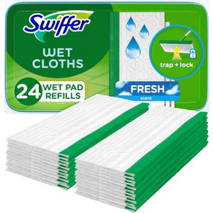 Swiffer Sweep + Mop, Wet Pads Refill, Floor Cleaner for Dirt, Dust, Hair, Cleaning Cloths for Mopping Home, Bathroom, Kitchen, All Purpose Multi-Surface Floor Wipes, Fresh, 24ct