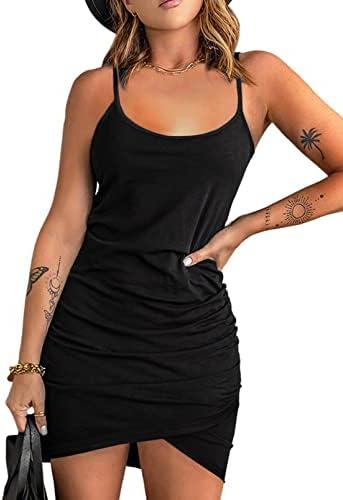 Acelitt Summer Dresses for Women 2025 Casual Spaghetti Strap Wrap Mini Dress Beach Sundress M