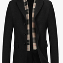 COOFANDY Men's Wool Blend Coat with Detachable Plaid Scarfs Notched Collar Single Breasted Pea Coat Trench Overcoat XL