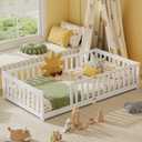 Twin Toddler Floor Bed, Wooden Montessori Bed Frame for Kids, Twin Size Bed Frame with Rails for Kids, Boys and Girls, No Box Spring Needed, White