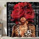 MESHELLY Red Rose Leopard Shower Curtain 60Wx72H Black Girl Peony Floral Black Women Positive Quote Fabric Afro Lady Fashion African American Bathroom Decor With 12 Hooks