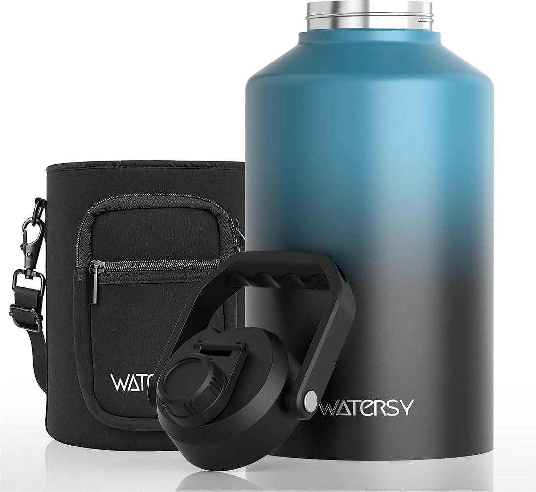WATERSY 1.5 Gallon Water Bottle Insulated (Cold for 48 Hrs), BPA Free & Leak Proof, 196oz Stainless Steel Water Jug, Big thermos, Large Water Bottle with Handle for Gym, Hiking, Camping & Travel, Lake Blue