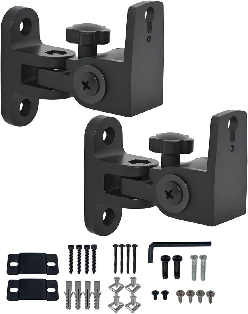 Speaker Wall Mount,All Metal Wall Speaker Mount Bracket for Small Speakers Swivel & Tilt,Hold up to 30lbs,DA-212 (2 Packs Black)