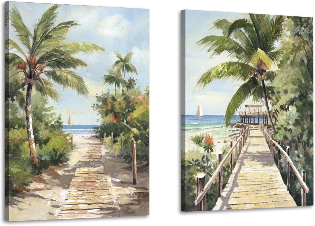 ARTISTIC PATH Beach Coastal Canvas Wall Art - Ocean Lighthouse Paintings Vintage Van Prints Palm Tree Pictures Surfboard Artwork for Bedroom (16"L x 24"W)