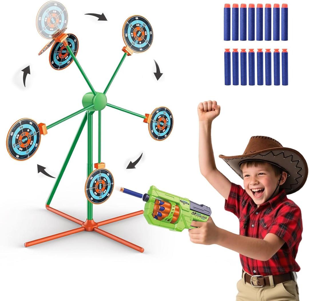 ReechTree Shooting Target Games Set for Nerf Gun for Boys & Kids 81012 with Spinning Moving Target Auto Reset, RD8 Toy Gun for Shooting Practice with Foam Darts, Cool Boy Gifts Ideas