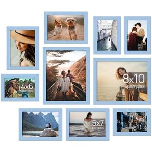 upsimples 9 Pack Picture Frames Collage Wall Decor for Mounting or Tabletop Display, Photo Gallery Frame Set for Family, Multi Sizes Including 8x10, 5x7, 4x6, Blue