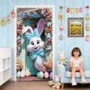 Cmialusie Door Banner Cute Bunny Floral Door Cover Spring Summer Front Door Decorations for Home Entryway Porch Party Decor 35.4x70.9 Inch (Colorful1330)