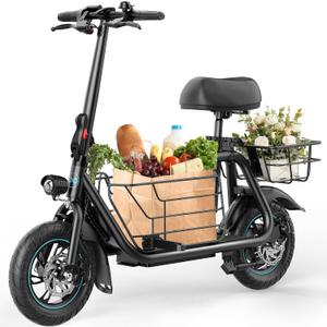 URBANMAX Electric Scooter with Seat, 550W Motor, 18.6MPH Top Speed, 20 Miles Range, Adults Electric Scooter with Large Storage Basket for Pets Dogs and Items C1S-V1 Dark Black