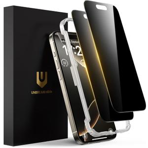UNBREAKcable Privacy Screen Protector for iPhone 16 Pro Max, Anti-Spy Shatterproof Tempered Glass [True 28Anti Spy] [9H Hardness] [Easy Installation Frame] Black Protector for iPhone 6.9" - 2 Pack