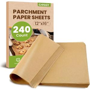 CAREGY 240Pcs Unbleached Parchment Paper Sheets, 12 x 16 Inch,Precut Non-Stick Parchment Paper for Baking,Cooking, Grilling, Air Fryer and Steaming,Fit for Half Sheet Pans