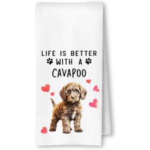 Cavapoo Dog Kitchen Towels, Cavapoo Gifts for Women Dish Tea Towels for Kitchen Decor, Dog Lovers Mom Gifts Decorative Hand Towel for Bathroom, 16x24 Inches