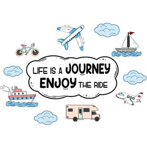 Cute Travelling Wall Decal Life is Journey Enjoy Ride Life's Journey Quote with Cute Traveling Vehicles - Size: 30 Inch X 21 Inch