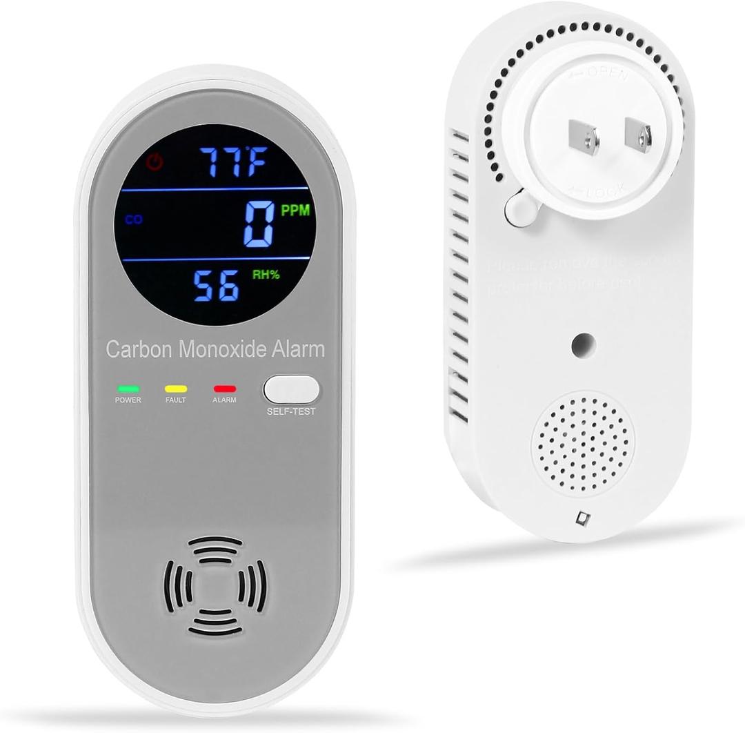 Plug in Carbon Monoxide Detector, Carbon Monoxide Alarm, 3-in-1 Real-time Digital Display CO Level, Fahrenheit(F) & Humidity, Co Detector Monitor for Home,RV,Apartment