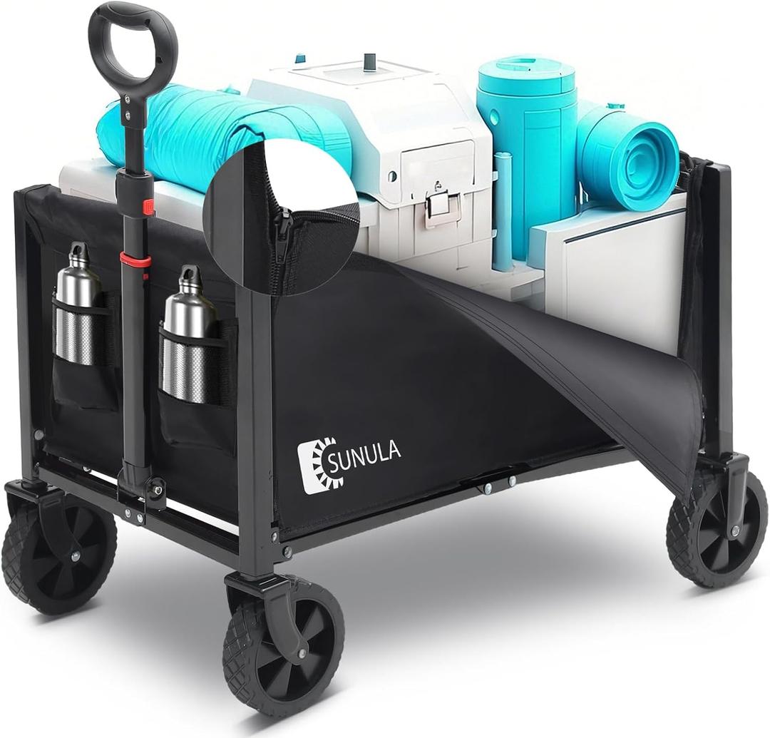Foldable Wagon Cart 220lbs- 3 in 1 Collapsible Wagon Cart with Wheels, 2 Cup Holders, for Groceries, Camping, Shopping, Garden, Pet Riding