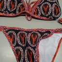 RoseSeek Women's 2 Piece Boho Bikini Sets Halter Neck Bras and Tie Side Thongs Beach Wear Multicolor Red Large