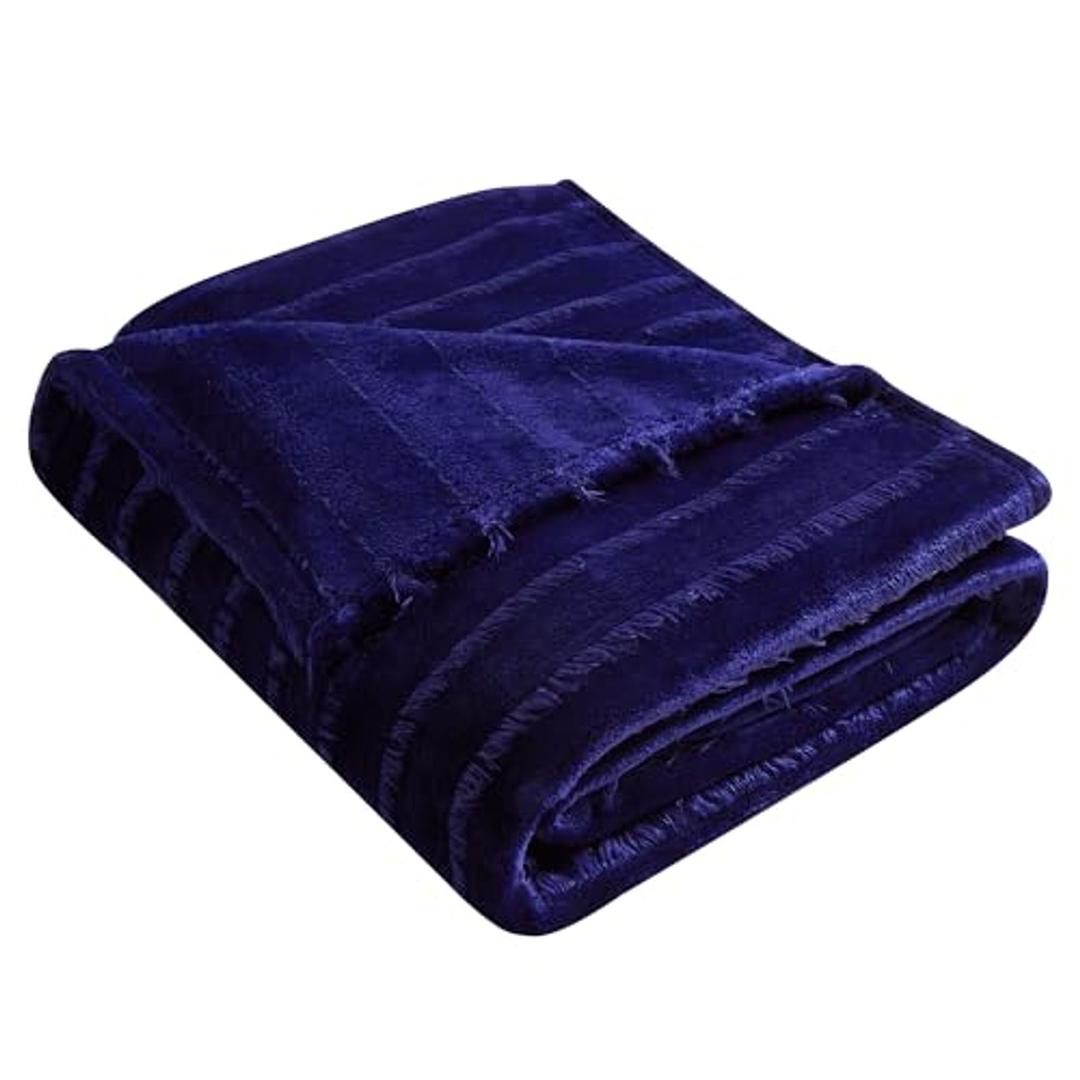 FINENESS Couch Lightweight Warm Throw Blanket Navy Blue 50" x 60",Travel Blanket Cozy Plush Fuzzy Plaid Striped Blankets for Sofa