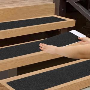 SMILOOL Outdoor Stair Treads Non-Slip Step Strips for Wooden Steps 5 Pack 8 x 30 Anti Slip Grip Tape Precut for Outside Stairs, Non Skid Stair Tread Mats Weather Resistant for Outdoors, Black