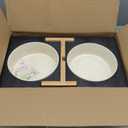 SPUNKYJUNKY Ceramic Elevated Dog Bowls 2 Pack - 8.3inch Raised Dog Bowls with Non-Slip Wooden Stand for Large Dogs Dishwasher Safe(Grey,60OZ*2)