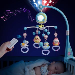 Mini Tudou Baby Musical Mobile Crib with Music and Lights, Timing Function, Projection, Take-Along Rattle and Music Box for Babies Boy Girl Toddler Sleep (Blue)