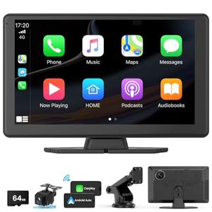 Portable Carplay Screen for Car 5K Dash Cam, 9" Wireless CarPlay & Android Auto Car Audio Receivers with 1080p Backup Camera, Bluetooth/GPS Navigation/Voice Control/Mirror Link (Black)