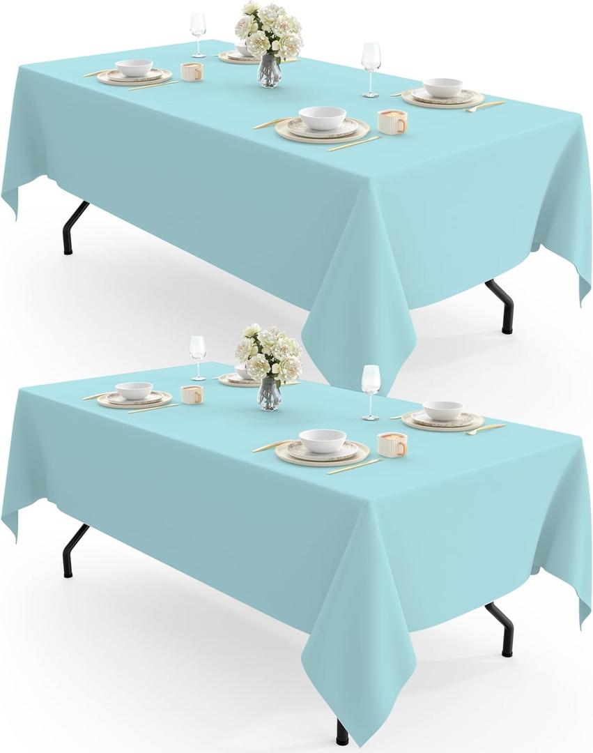 Pureegg Rectangle Table Cloth 60" x 102"  Durable Polyester Tablecloth Offers Reusable & Washable Protection, Ideal for Outdoor Party, Picnic, Wedding, Banquet and Birthday, 2 Pack, Baby Blue