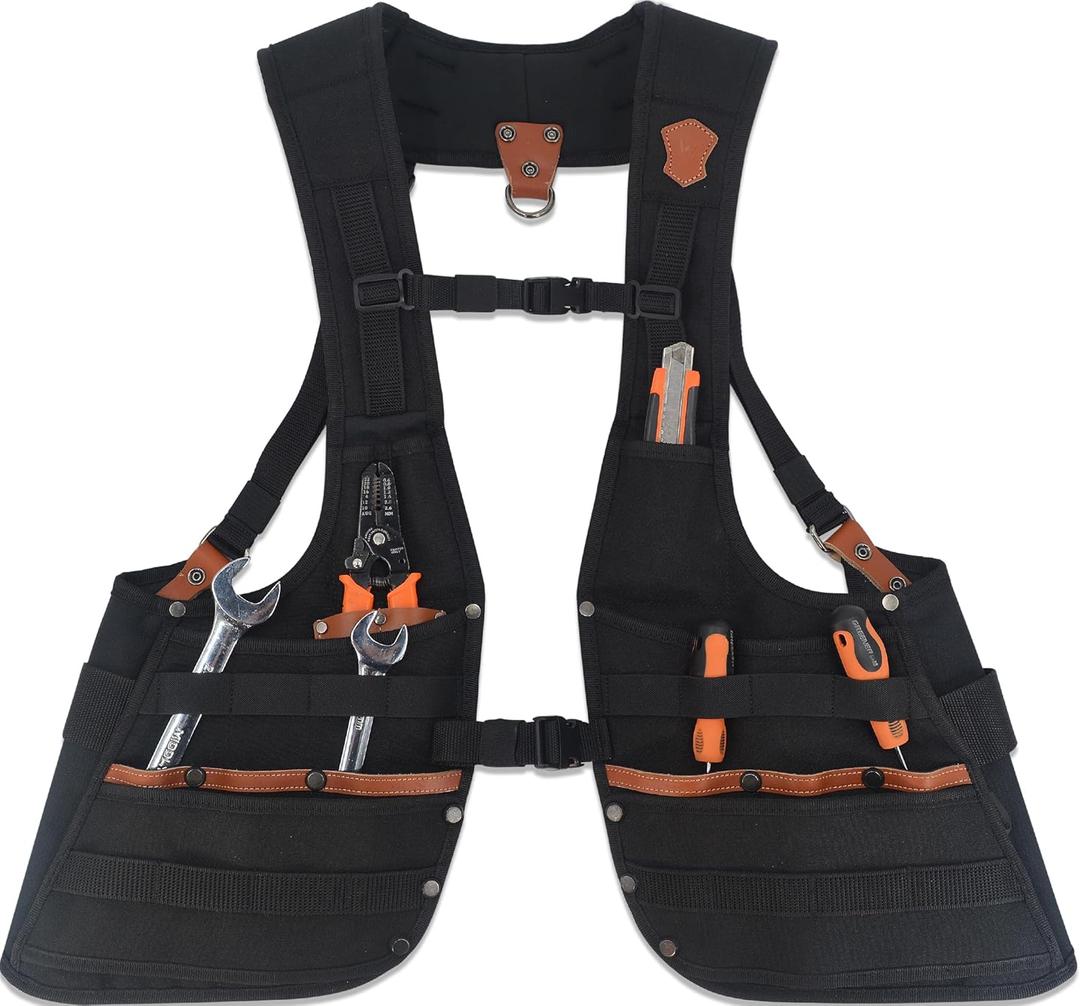 WELKINLAND Top-G Construction Leather tool vest, Electrician Tool Vest (Black)