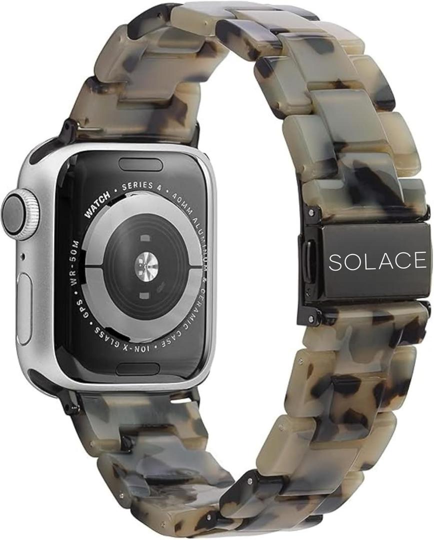 Solace Bands Lightweight Perma Watch Band - Universal Fit for Apple Watch Bands for Women & Men, iWatch Bands for 38mm 40mm 41mm 42mm 44mm 45mm 49mm Ultra, SE, Series 11 10 9 8 7 6 5-1 (Matte Solid) (Cloudy/Black Hardware)