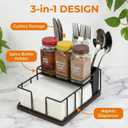 Napkin Holder for Table, 3-in-1 Wood & Metal Utensil Caddy, Cutlery Organizer & Spice Rack for Kitchen Counter, Dining, Outdoor Patio (Black)