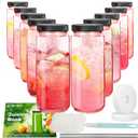 Ruckae Pink 16oz 10 Pack Juice Bottles, Glass Bottles Juicing with Lids, Smoothie Cup Lids and Straws, Water Bottle Mason Jar Drinking Glasses for Juicing, Smoothies, Kombucha
