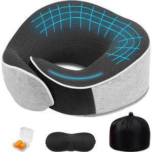 Travel Pillows for Airplanes Ergonomic Memory Foam Neck Pillow for Travel - 360 Head & Neck Support for Sleeping on Flights, Cars, Trains & Office (Gray-2)